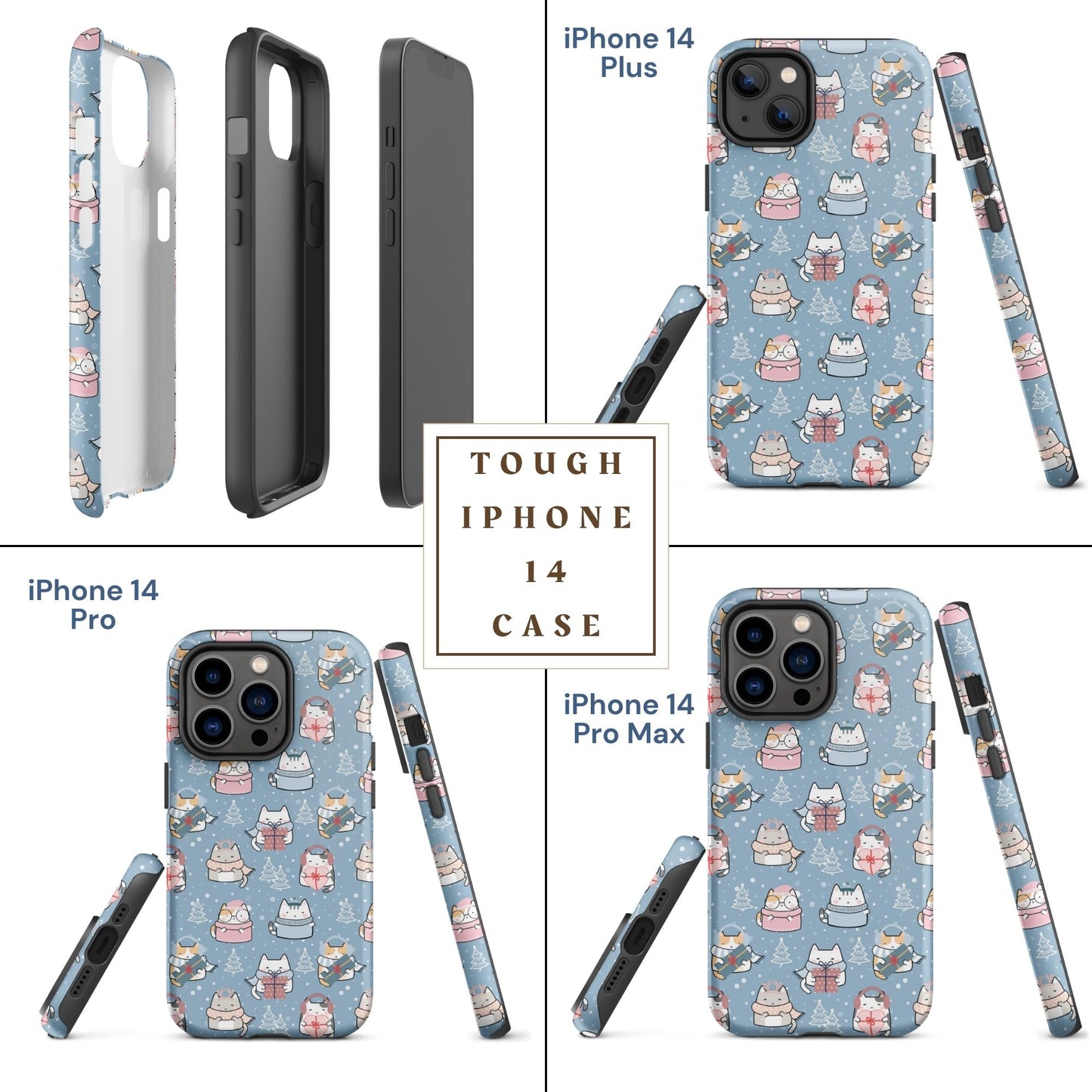 Tough case for iPhone 11, 12, 13, 14, 15 Variations | Cat Winter Blue Background