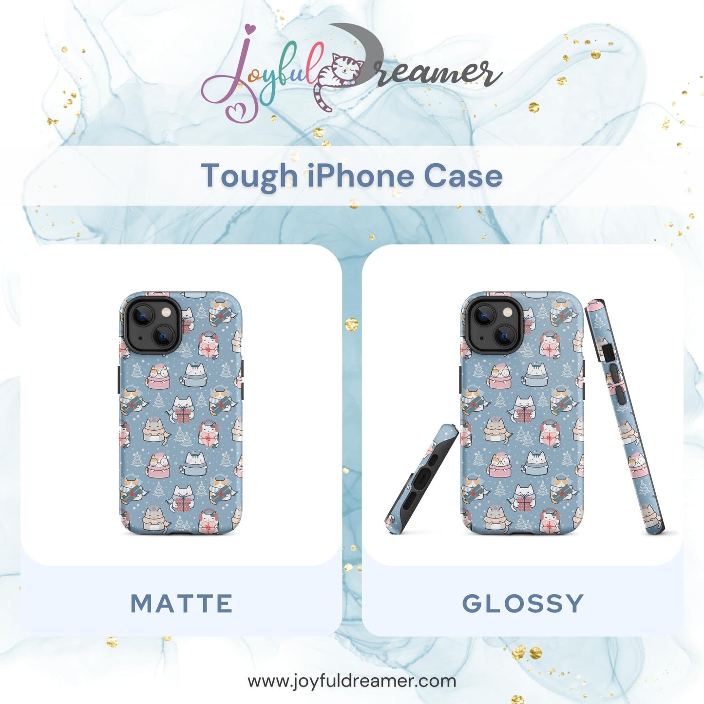 Tough case for iPhone 11, 12, 13, 14, 15 Variations | Cat Winter Blue Background