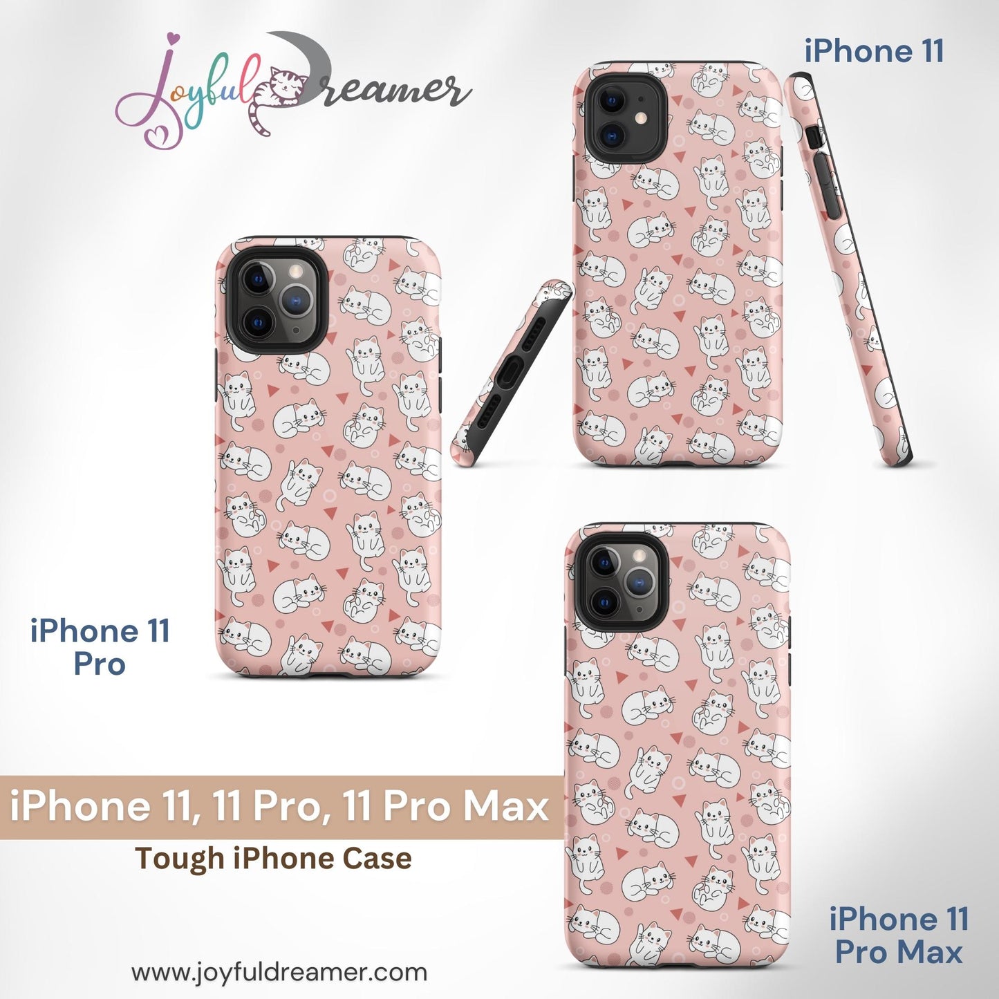Tough case for iPhone 11, 12, 13, 14, 15, 16 Variations | White Cat Pink Background