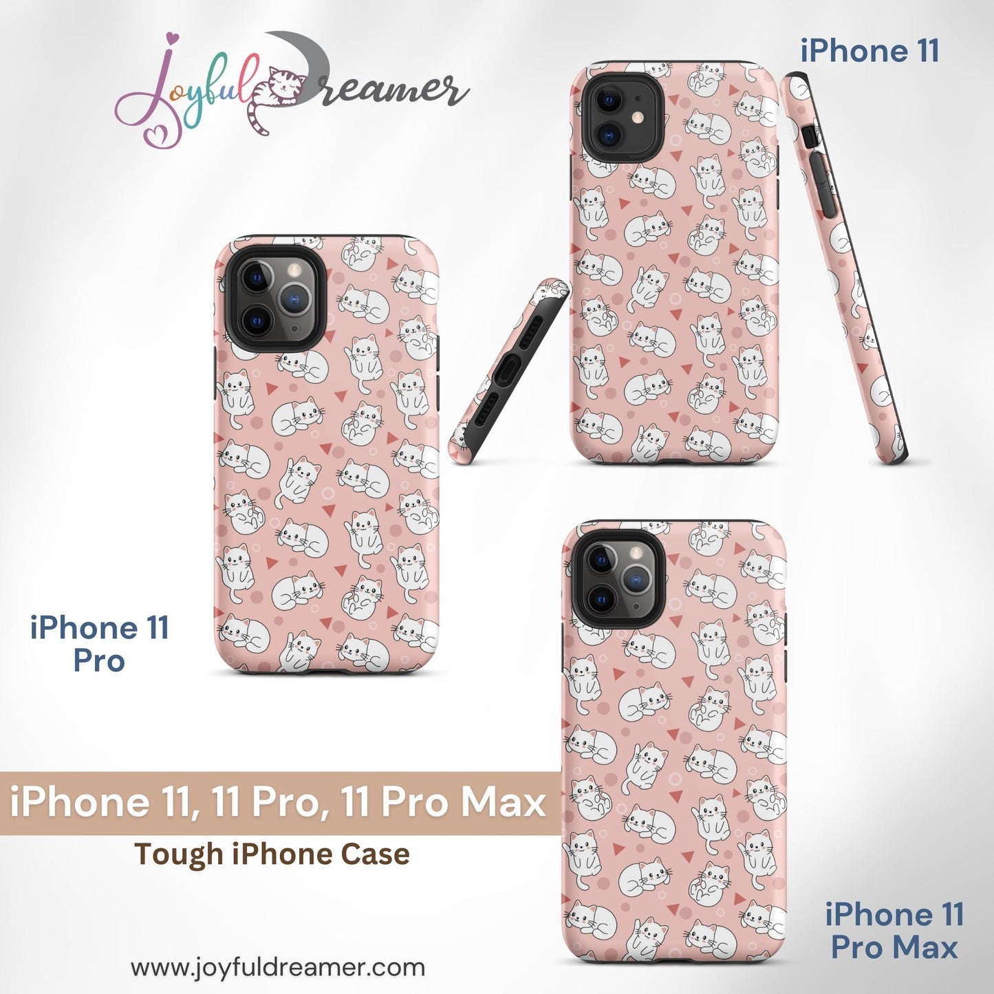 Tough case for iPhone 11, 12, 13, 14, 15 Variations | White Cat Pink Background