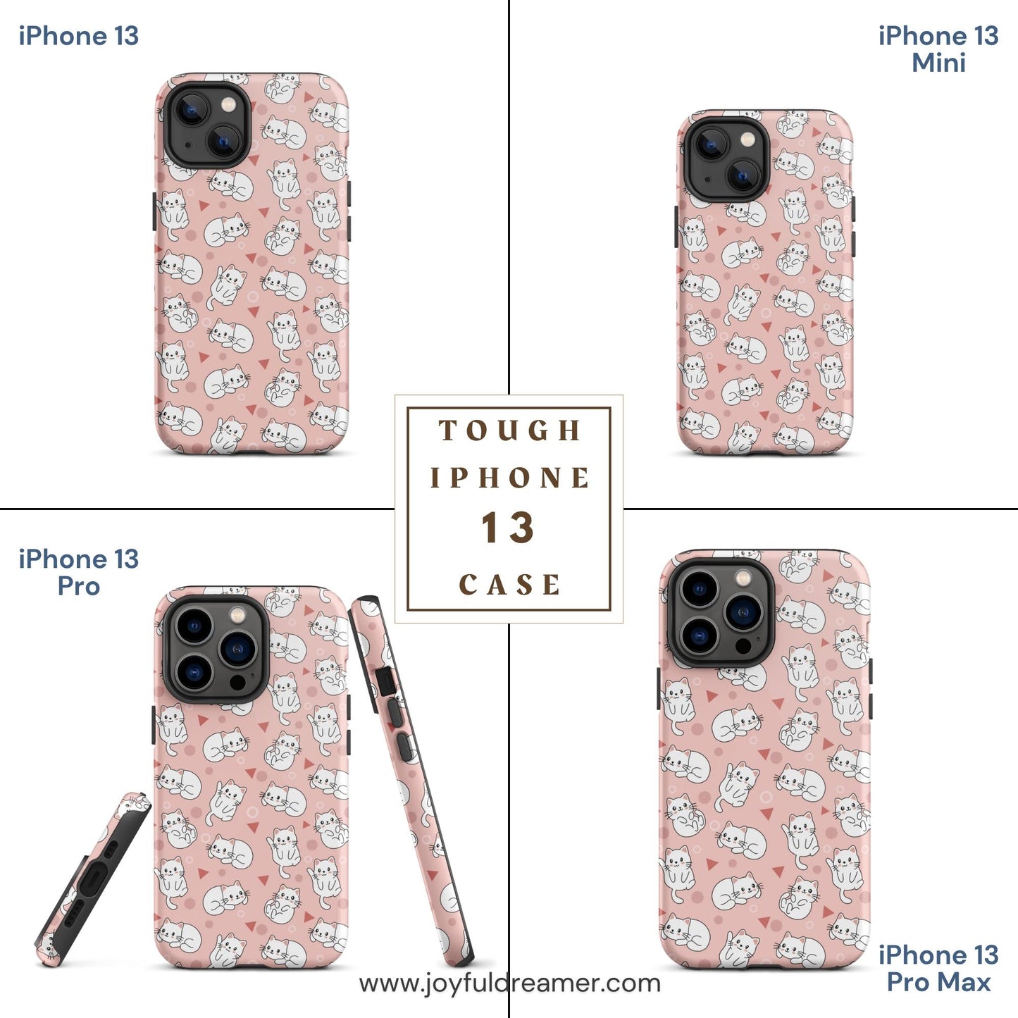 Tough case for iPhone 11, 12, 13, 14, 15, 16 Variations | White Cat Pink Background