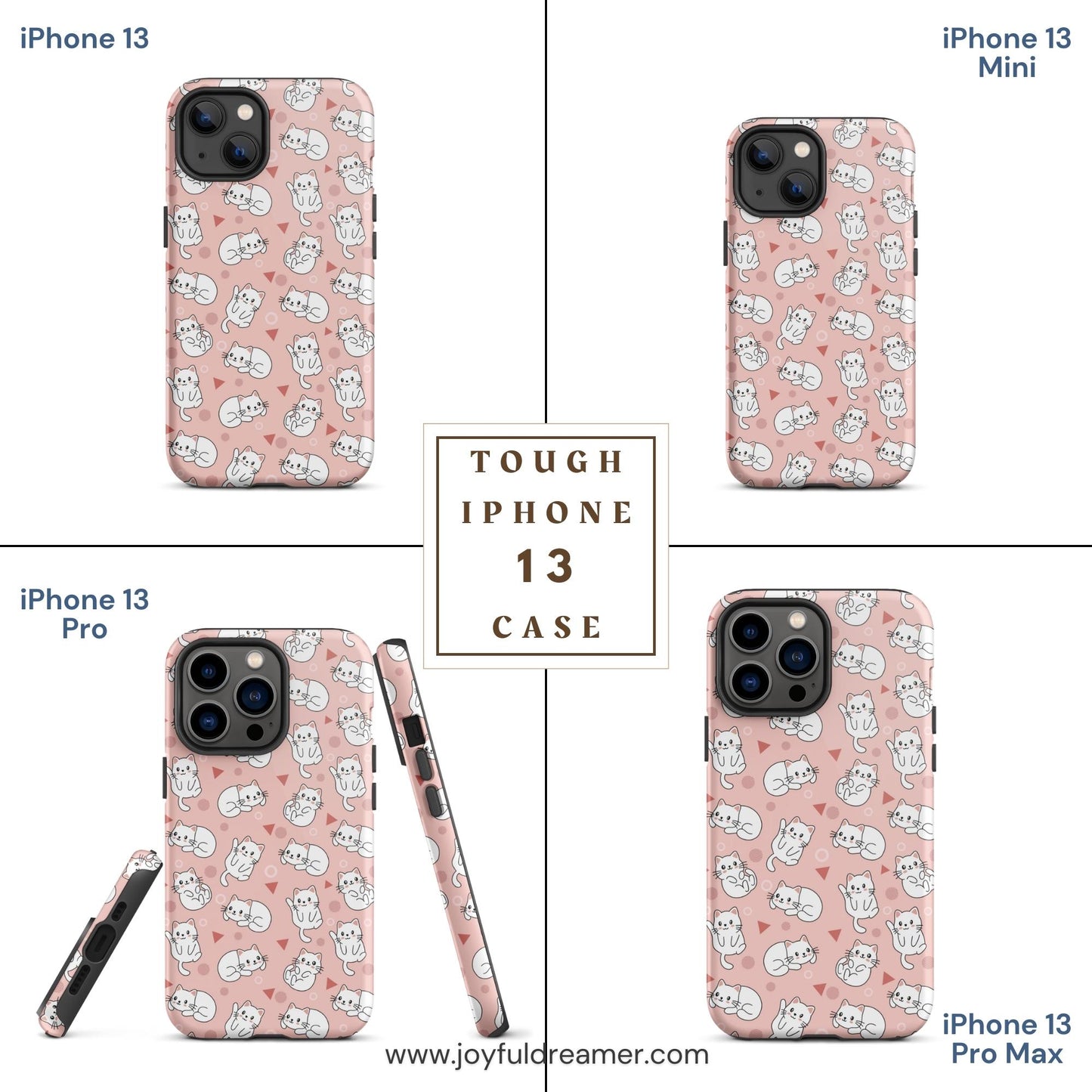 Tough case for iPhone 11, 12, 13, 14, 15 Variations | White Cat Pink Background