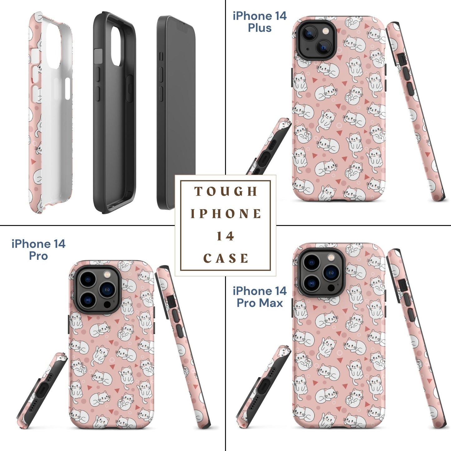 Tough case for iPhone 11, 12, 13, 14, 15, 16 Variations | White Cat Pink Background