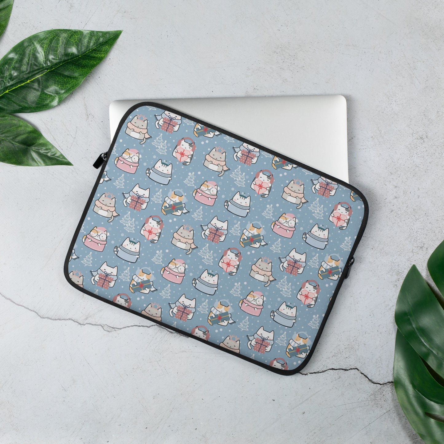 Laptop Sleeve 13" or 15" | Blue Cute Cat Winter Themed