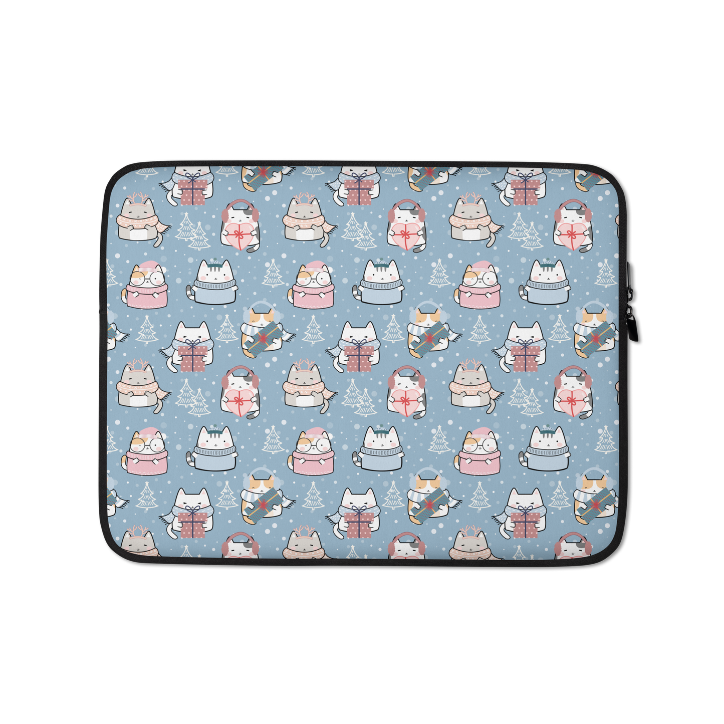 Laptop Sleeve 13" or 15" | Blue Cute Cat Winter Themed