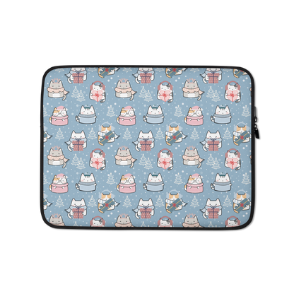Laptop Sleeve 13" or 15" | Blue Cute Cat Winter Themed
