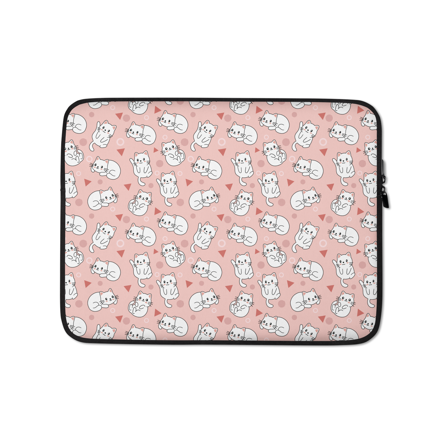 Laptop Sleeve 13" or 15" | Cute White Cat Theme with Pink Background