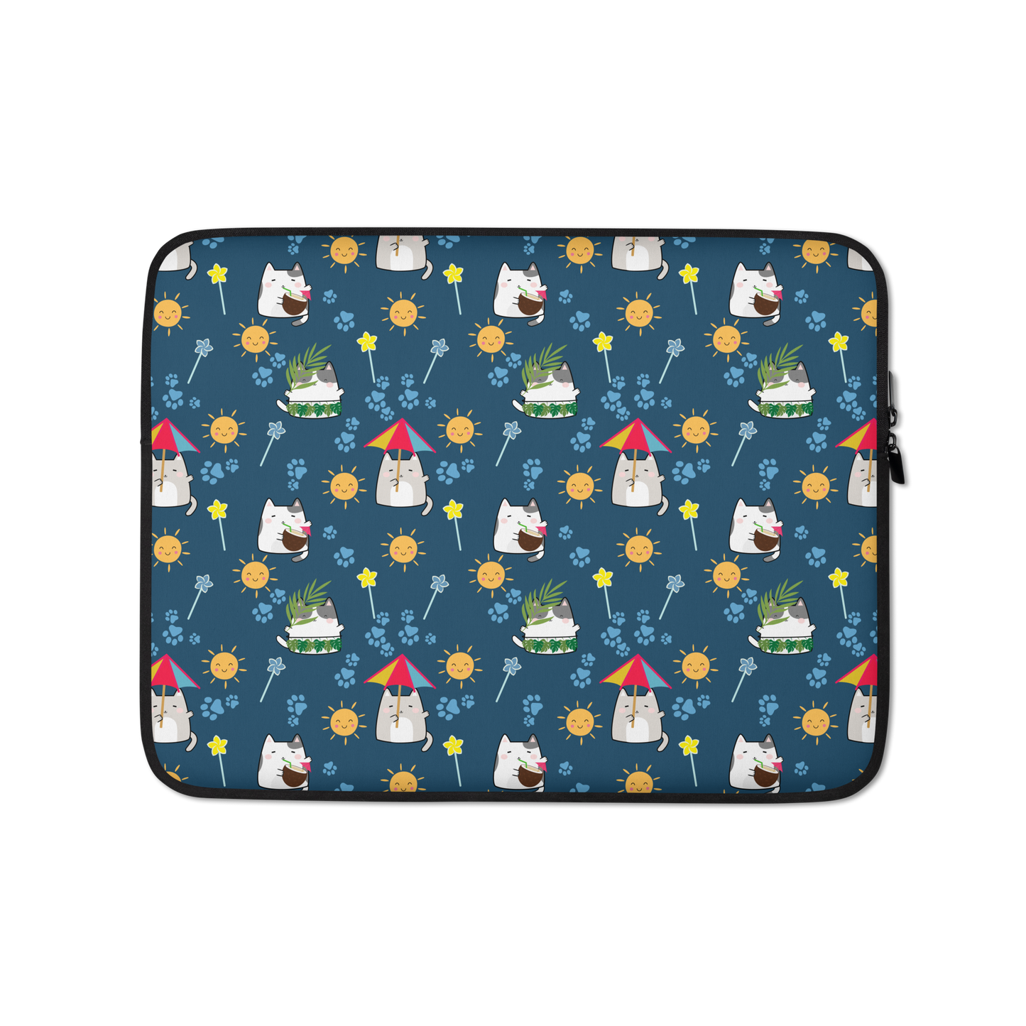 Laptop Sleeve 13" or 15" | Dark Blue Cute Summer Cat Themed