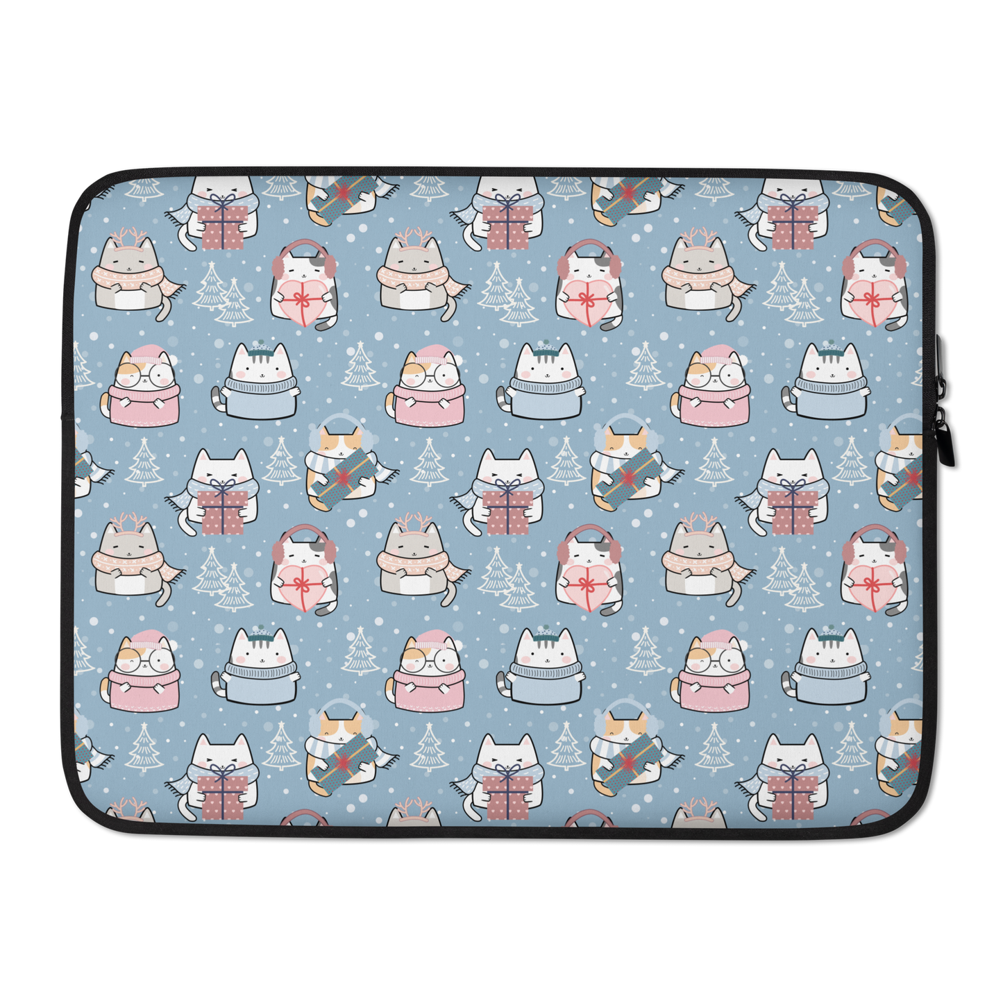 Laptop Sleeve 13" or 15" | Blue Cute Cat Winter Themed