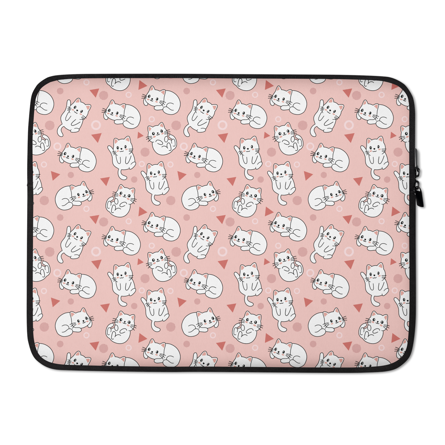 Laptop Sleeve 13" or 15" | Cute White Cat Theme with Pink Background