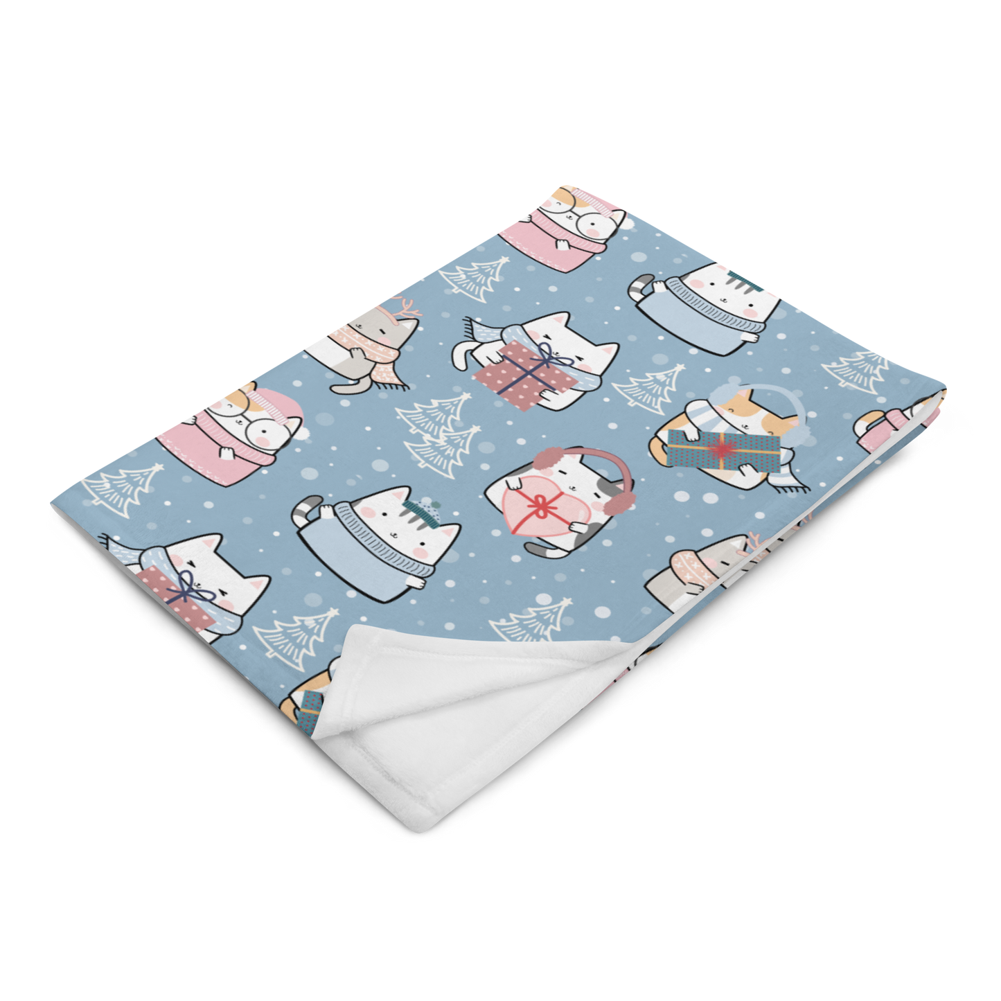 Throw Blanket | Cute Cat Winter Themed with Blue Background