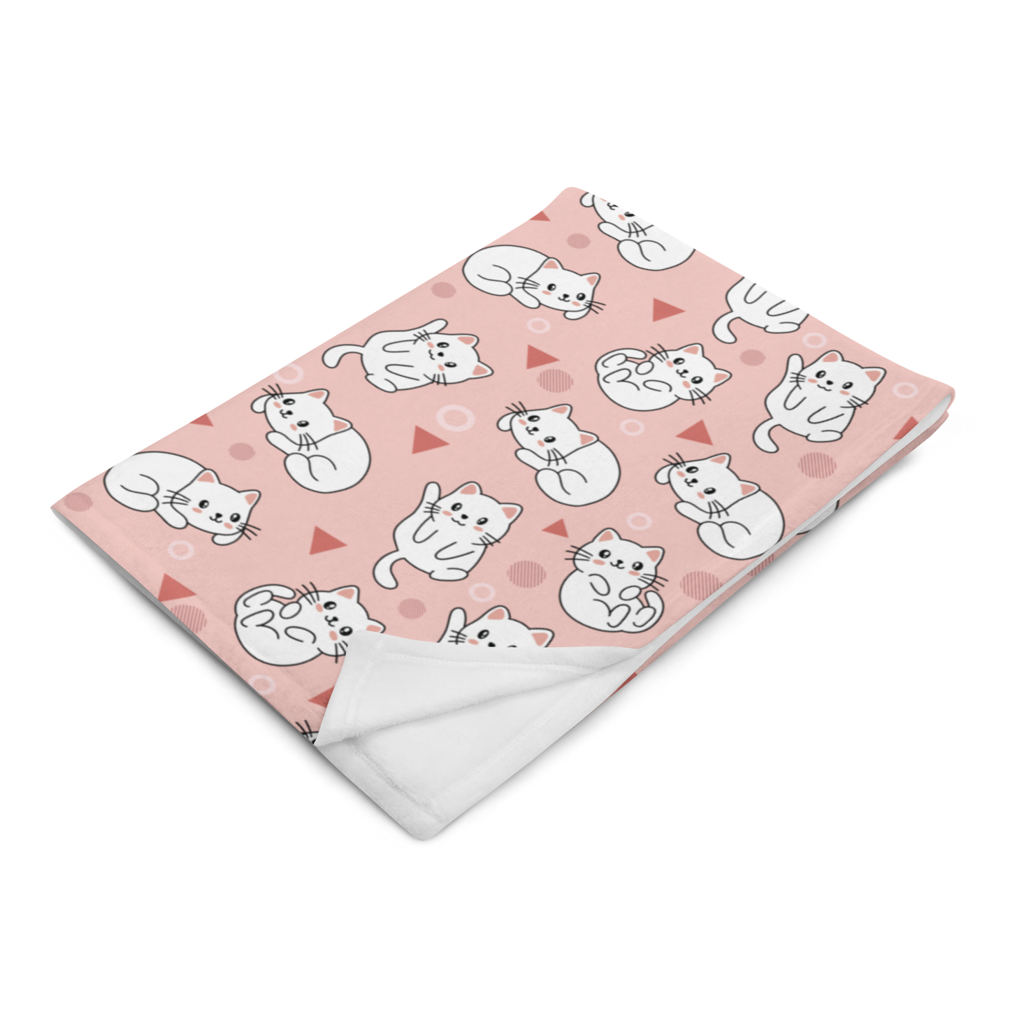 Throw Blanket | Cute White Cat Themed with Pink Background