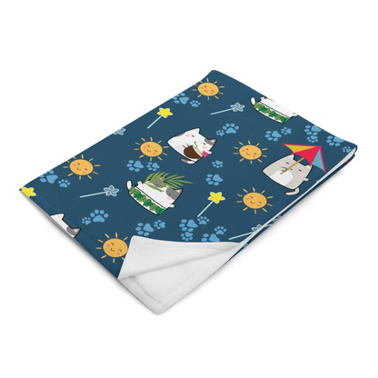 Throw Blanket | Cute Summer Cat Themed with Dark Blue Background