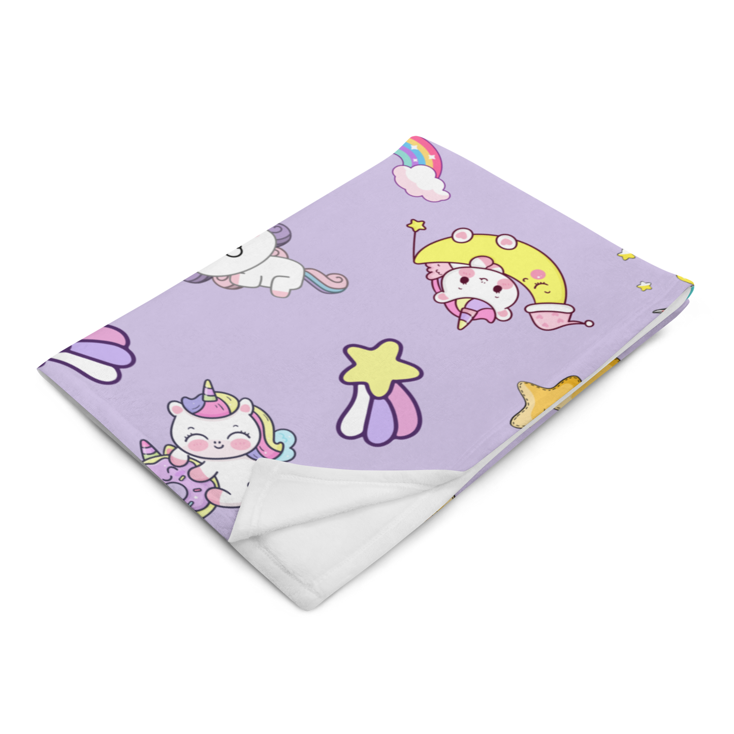 Throw Blanket | Unicorn Rainbow Light Purple Background