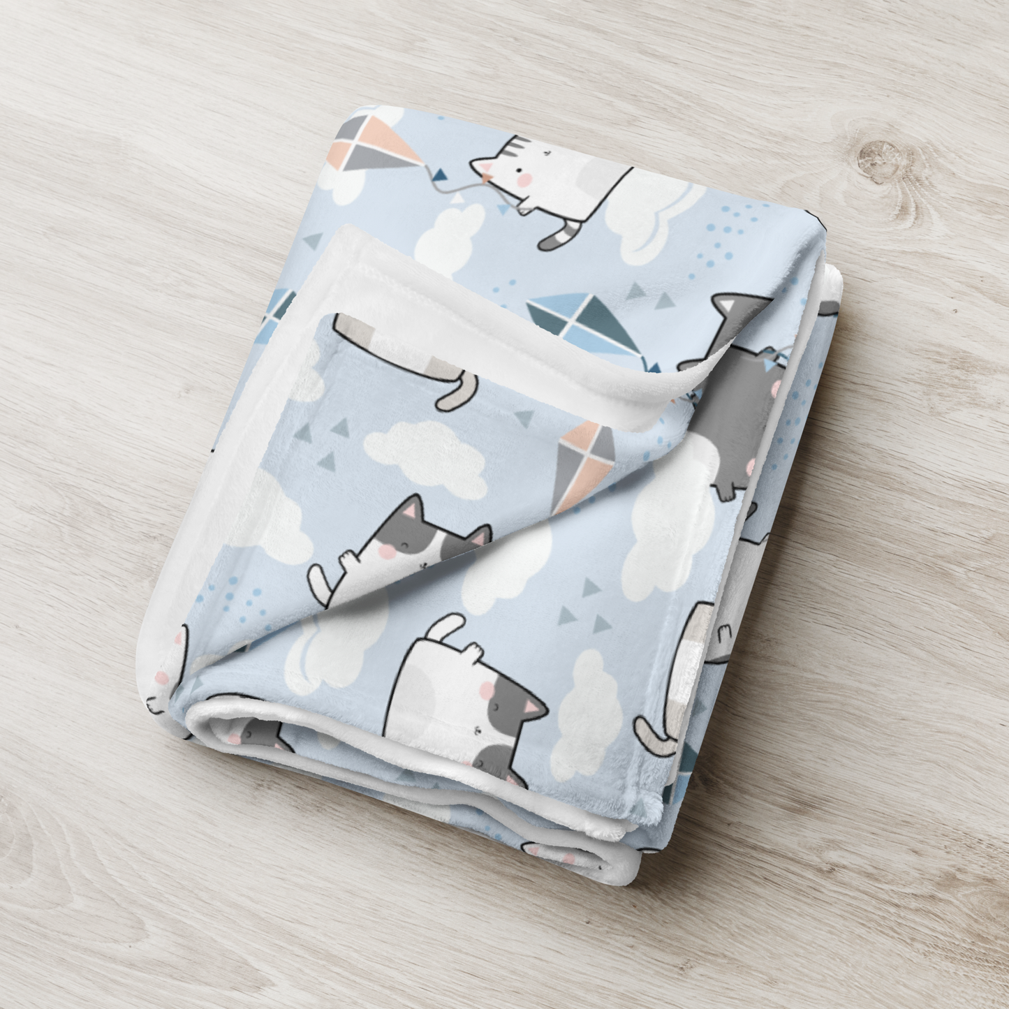 Throw Blanket | Cute Cat Themed with Light Blue Background