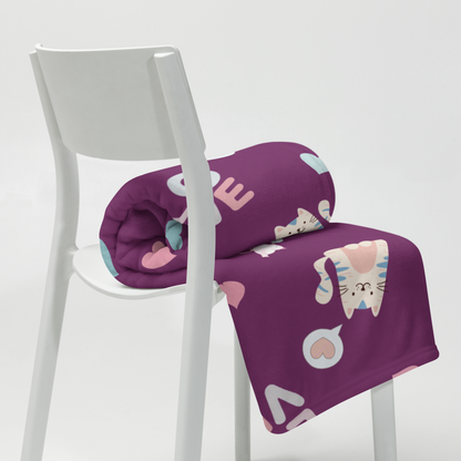 Throw Blanket | Adorable Cat Love Themed with Purple Background