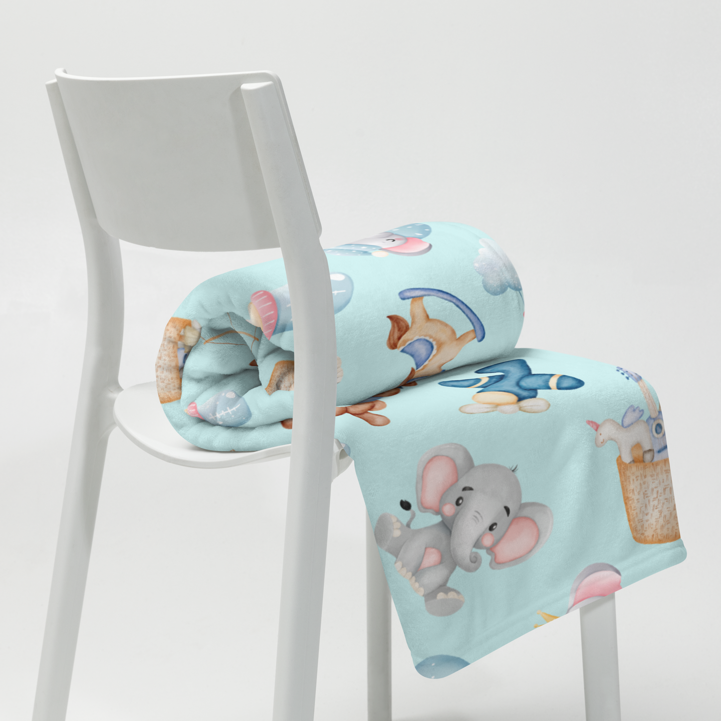 Throw Blanket | Baby Elephant Blue Background