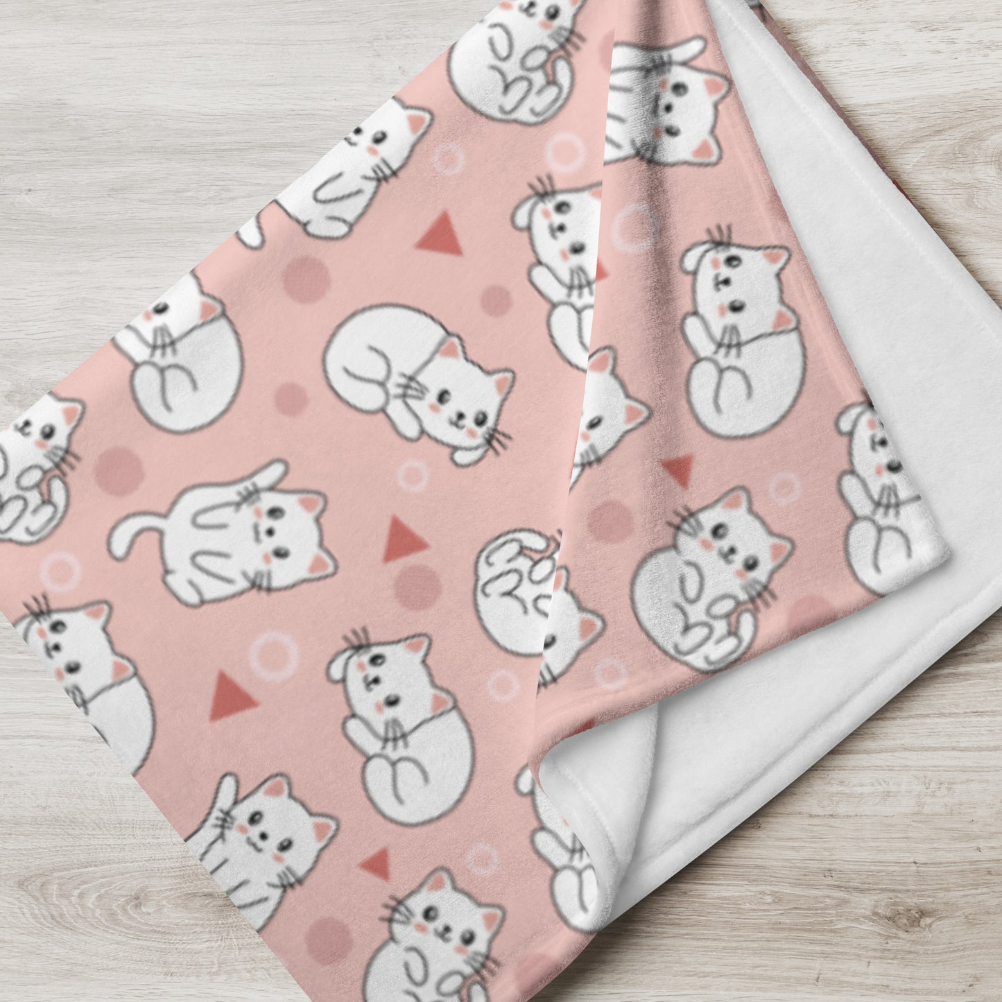 Throw Blanket | Cute White Cat Themed with Pink Background