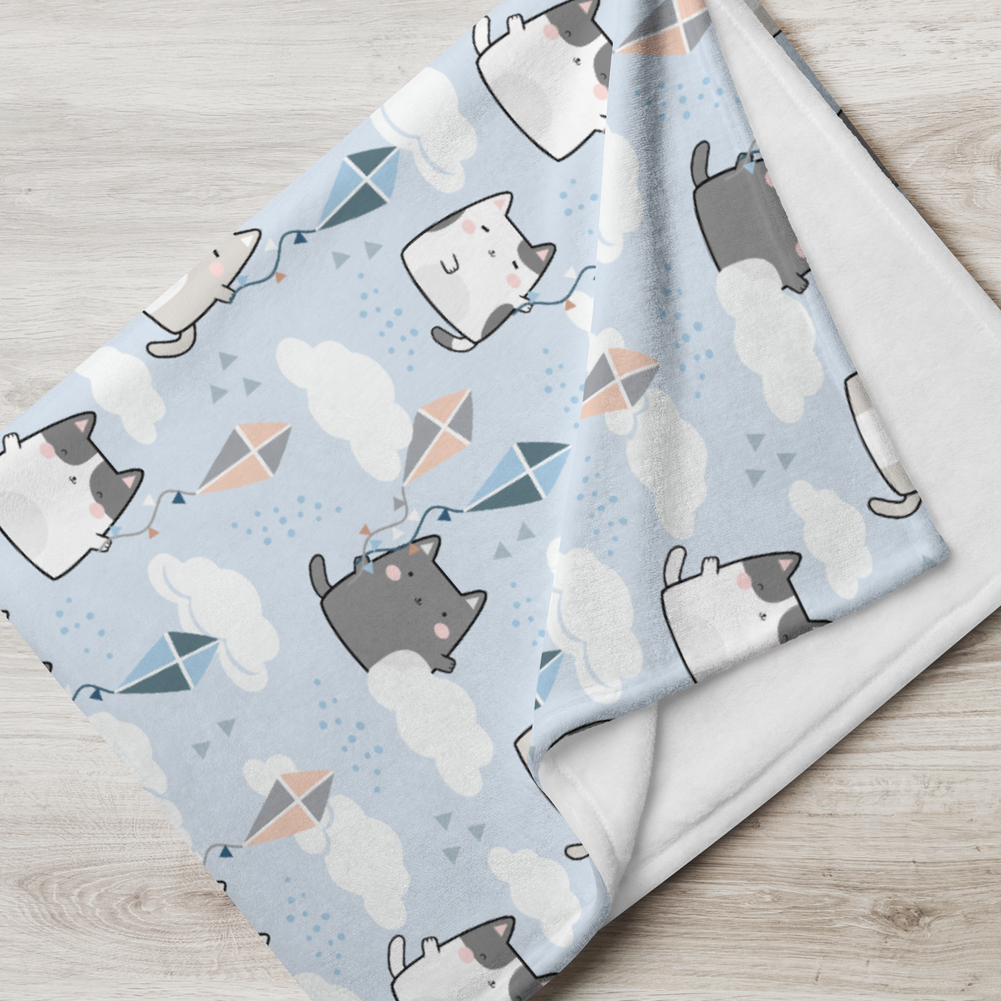 Throw Blanket | Cute Cat Themed with Light Blue Background