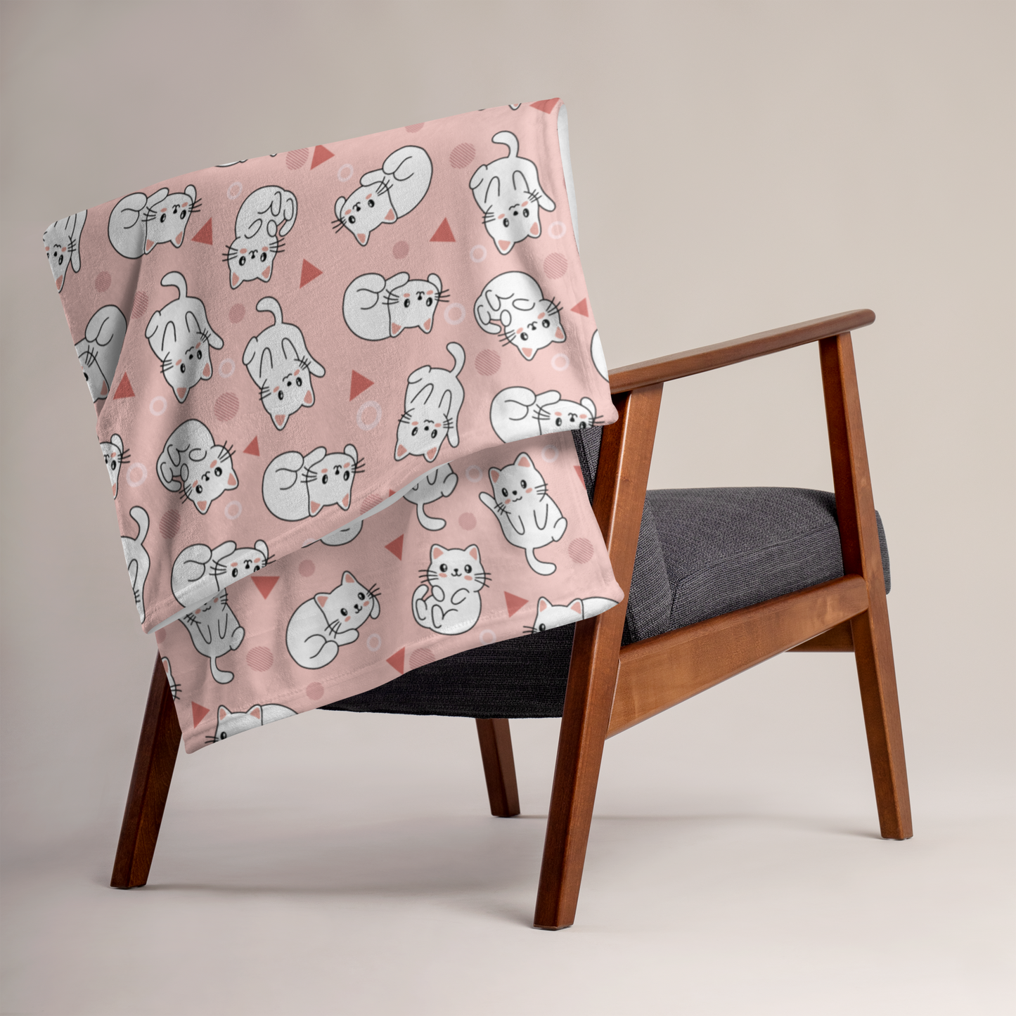 Throw Blanket | Cute White Cat Themed with Pink Background