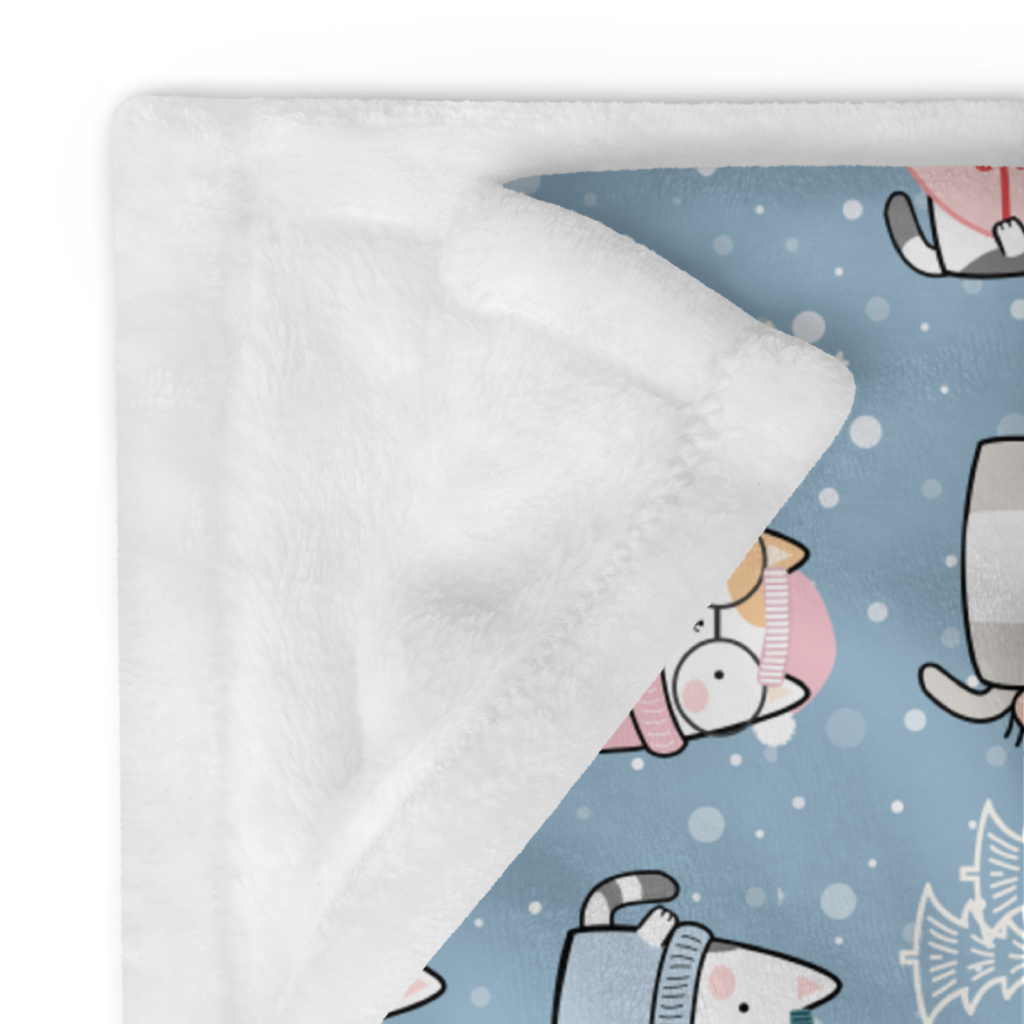 Throw Blanket | Cute Cat Winter Themed with Blue Background