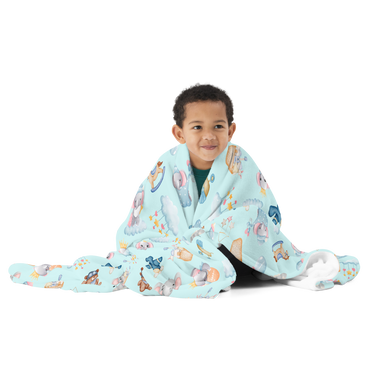 Throw Blanket | Baby Elephant Blue Background