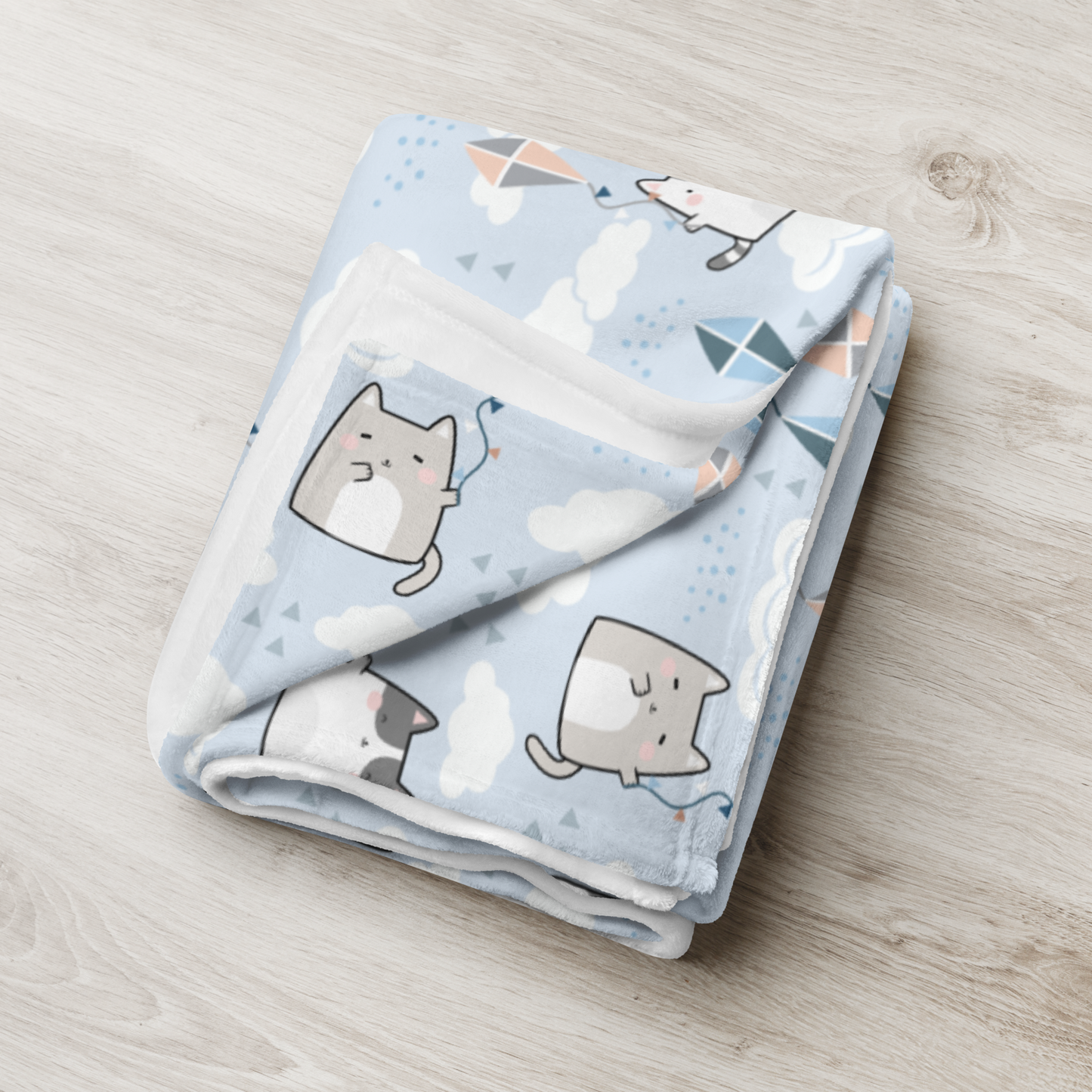 Throw Blanket | Cute Cat Themed with Light Blue Background