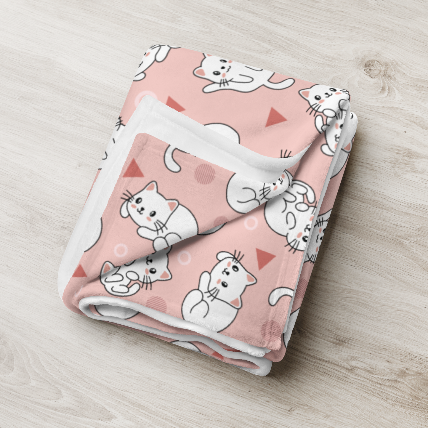 Throw Blanket | Cute White Cat Themed with Pink Background