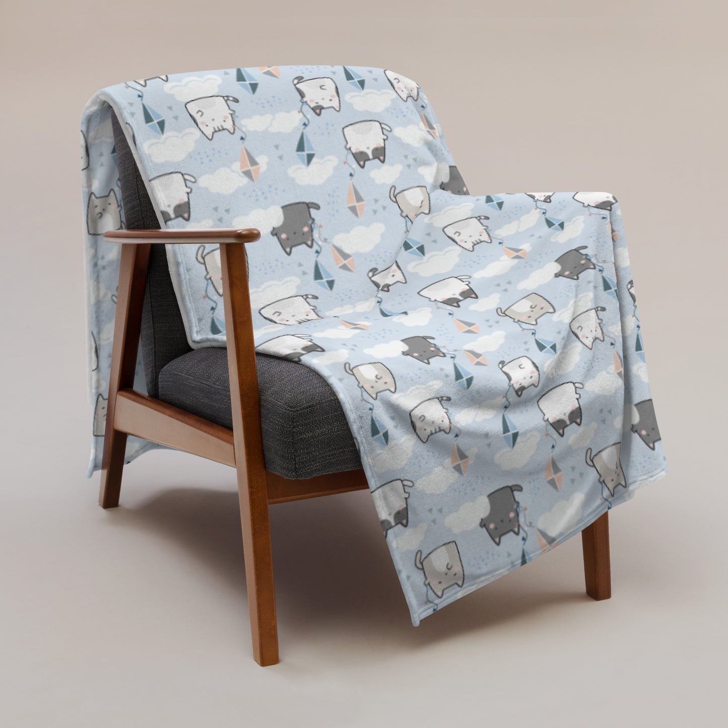 Throw Blanket | Cute Cat Themed with Light Blue Background