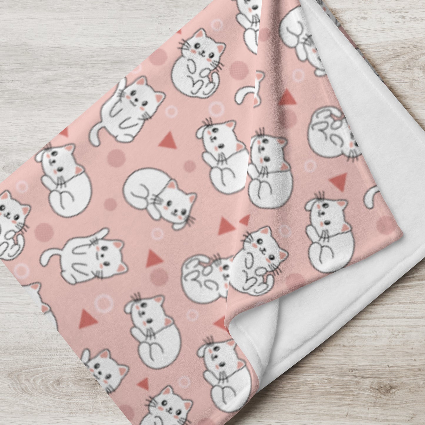 Throw Blanket | Cute White Cat Themed with Pink Background