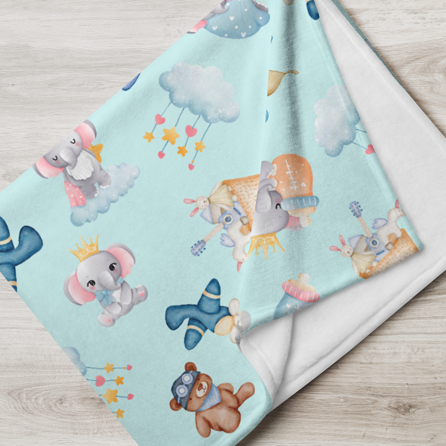 Throw Blanket | Baby Elephant Blue Background