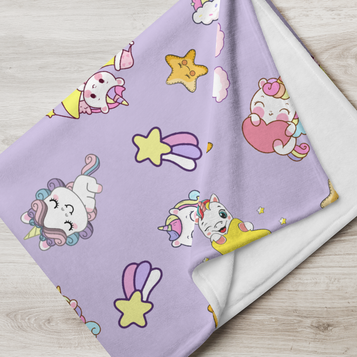 Throw Blanket | Unicorn Rainbow Light Purple Background