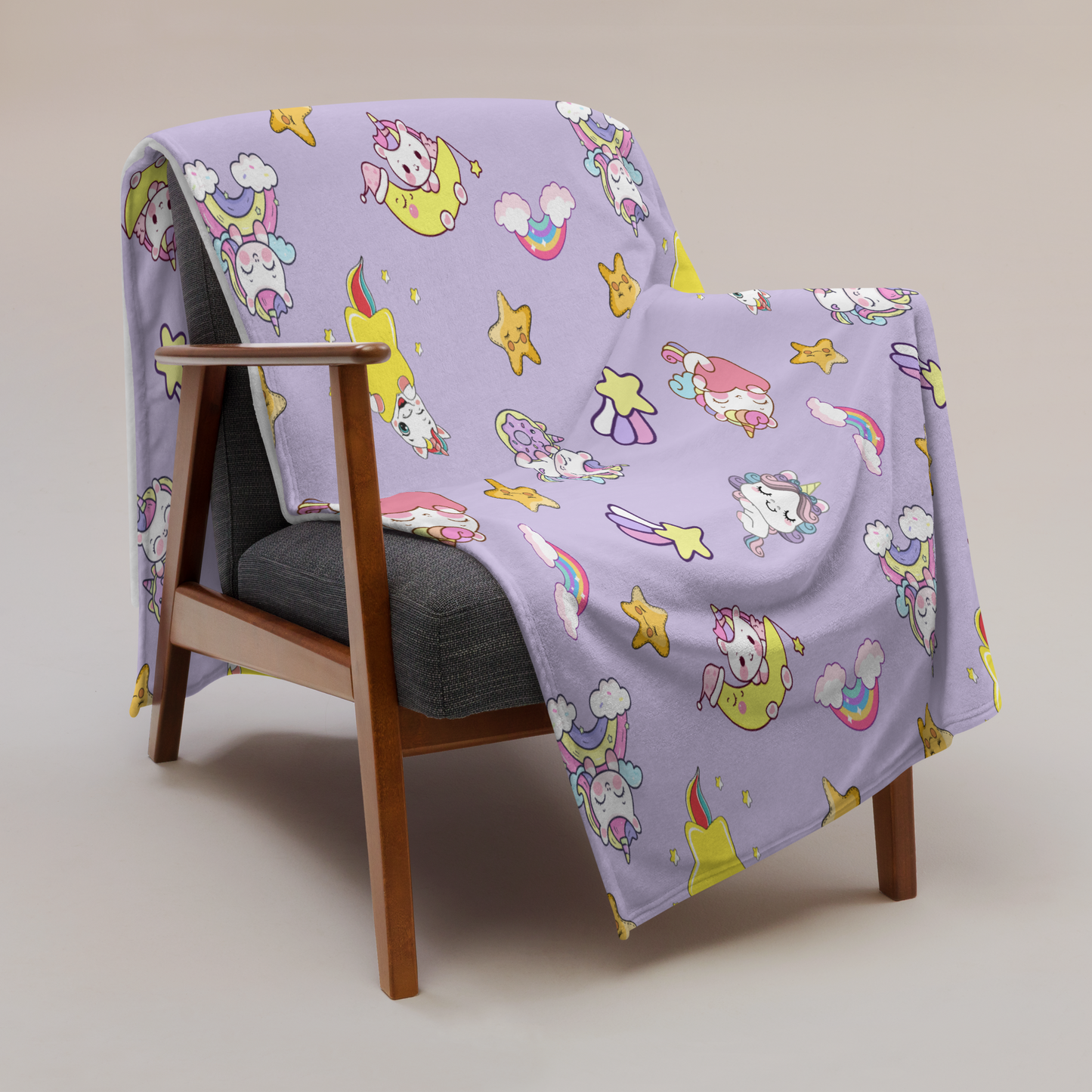 Throw Blanket | Unicorn Rainbow Light Purple Background