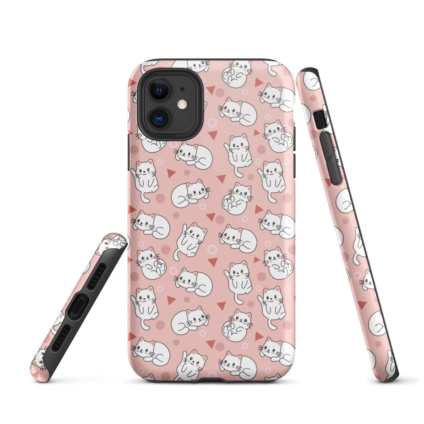 Tough case for iPhone 11, 12, 13, 14, 15 Variations | White Cat Pink Background