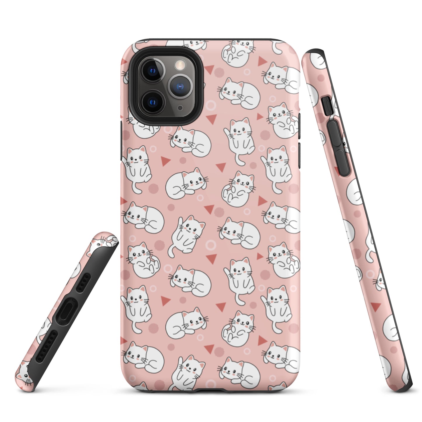 Tough case for iPhone 11, 12, 13, 14, 15, 16 Variations | White Cat Pink Background