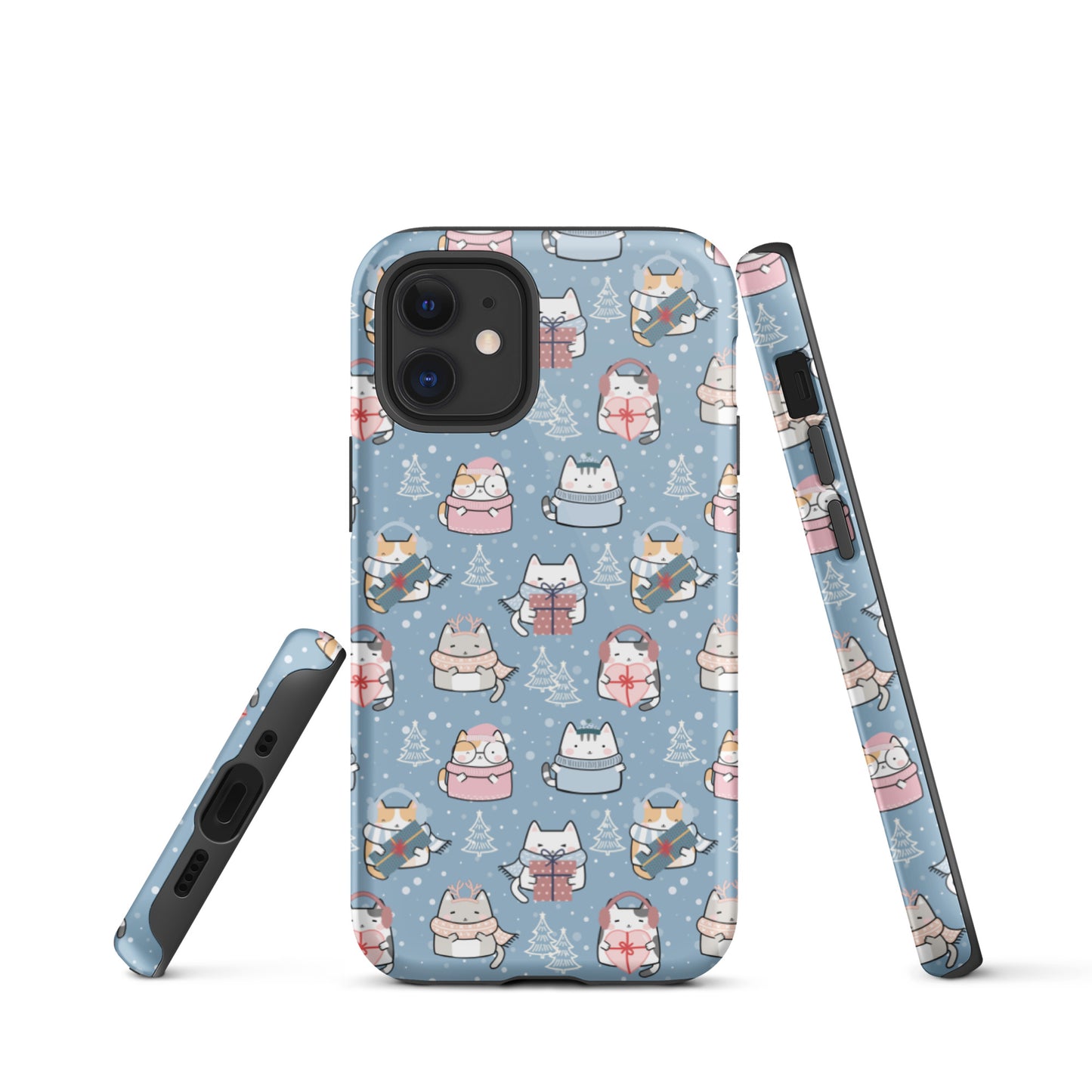 Tough case for iPhone 11, 12, 13, 14, 15 Variations | Cat Winter Blue Background