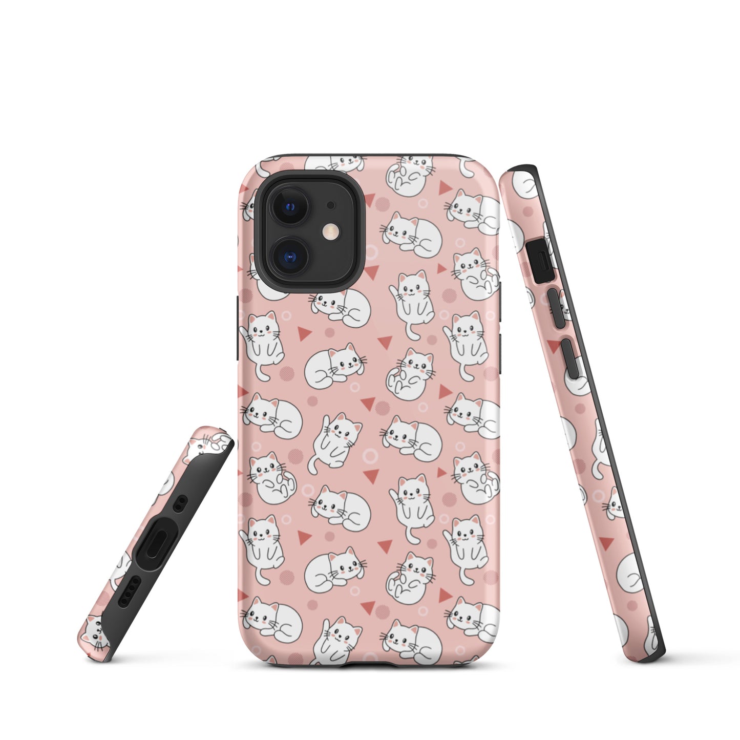 Tough case for iPhone 11, 12, 13, 14, 15, 16 Variations | White Cat Pink Background