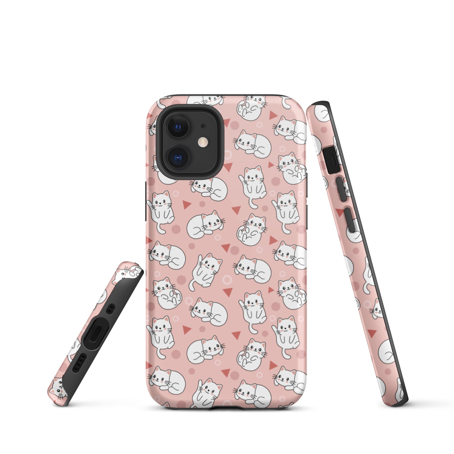 Tough case for iPhone 11, 12, 13, 14, 15 Variations | White Cat Pink Background