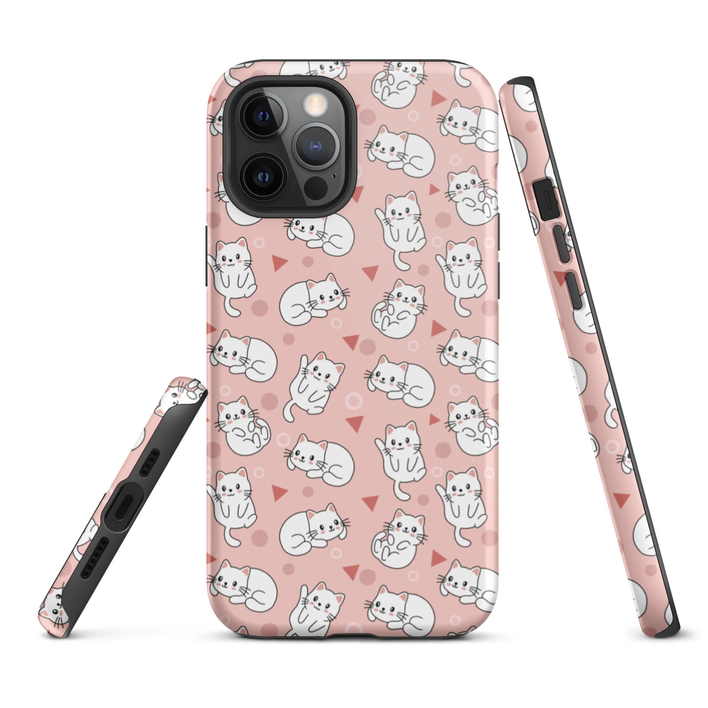 Tough case for iPhone 11, 12, 13, 14, 15, 16 Variations | White Cat Pink Background
