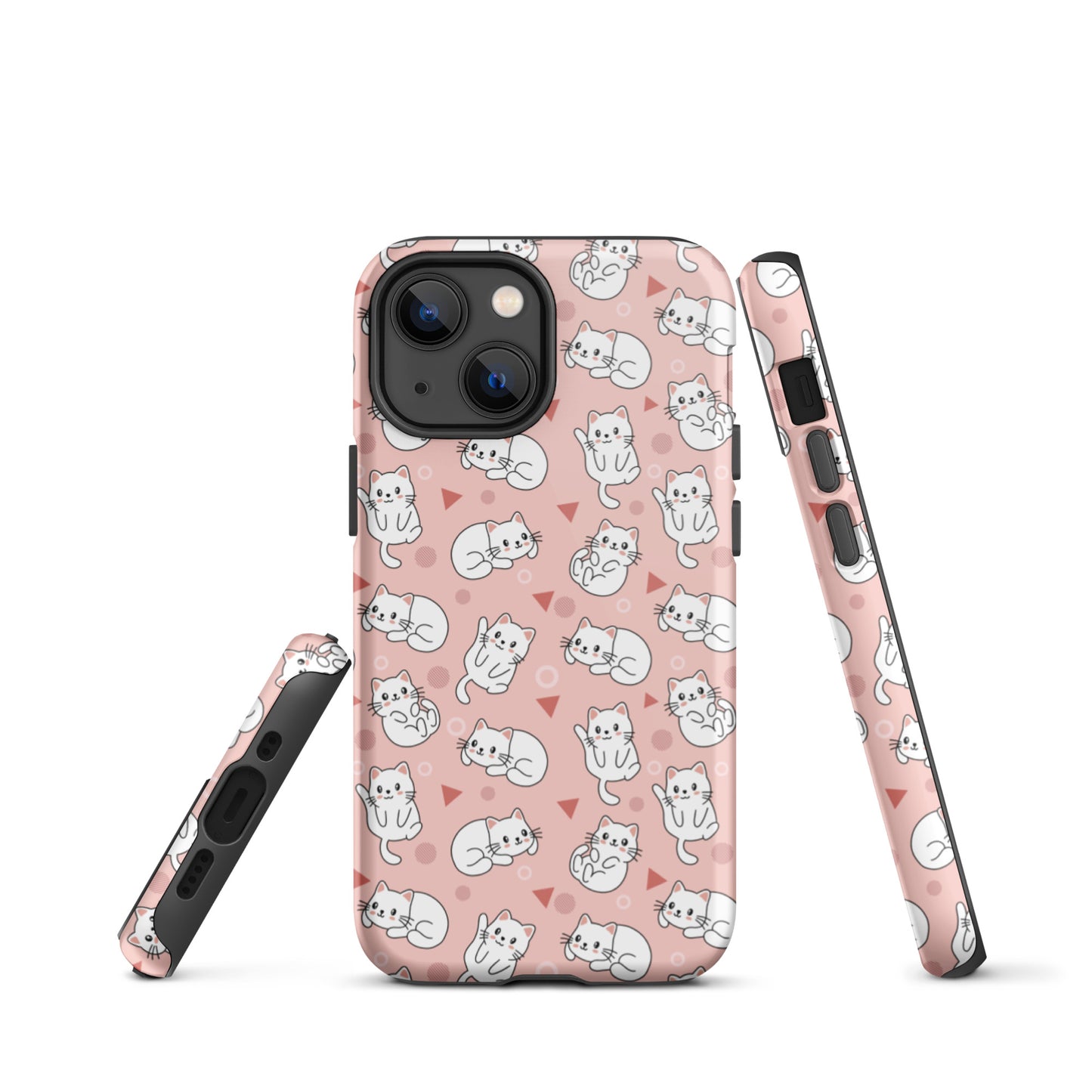 Tough case for iPhone 11, 12, 13, 14, 15, 16 Variations | White Cat Pink Background