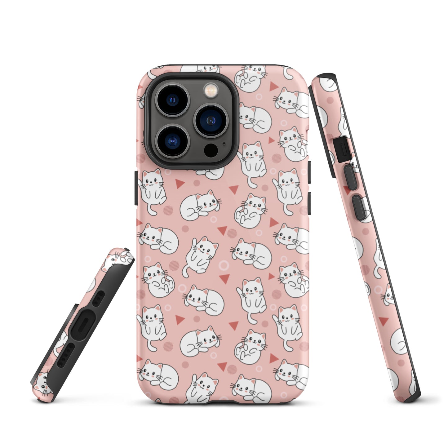 Tough case for iPhone 11, 12, 13, 14, 15, 16 Variations | White Cat Pink Background