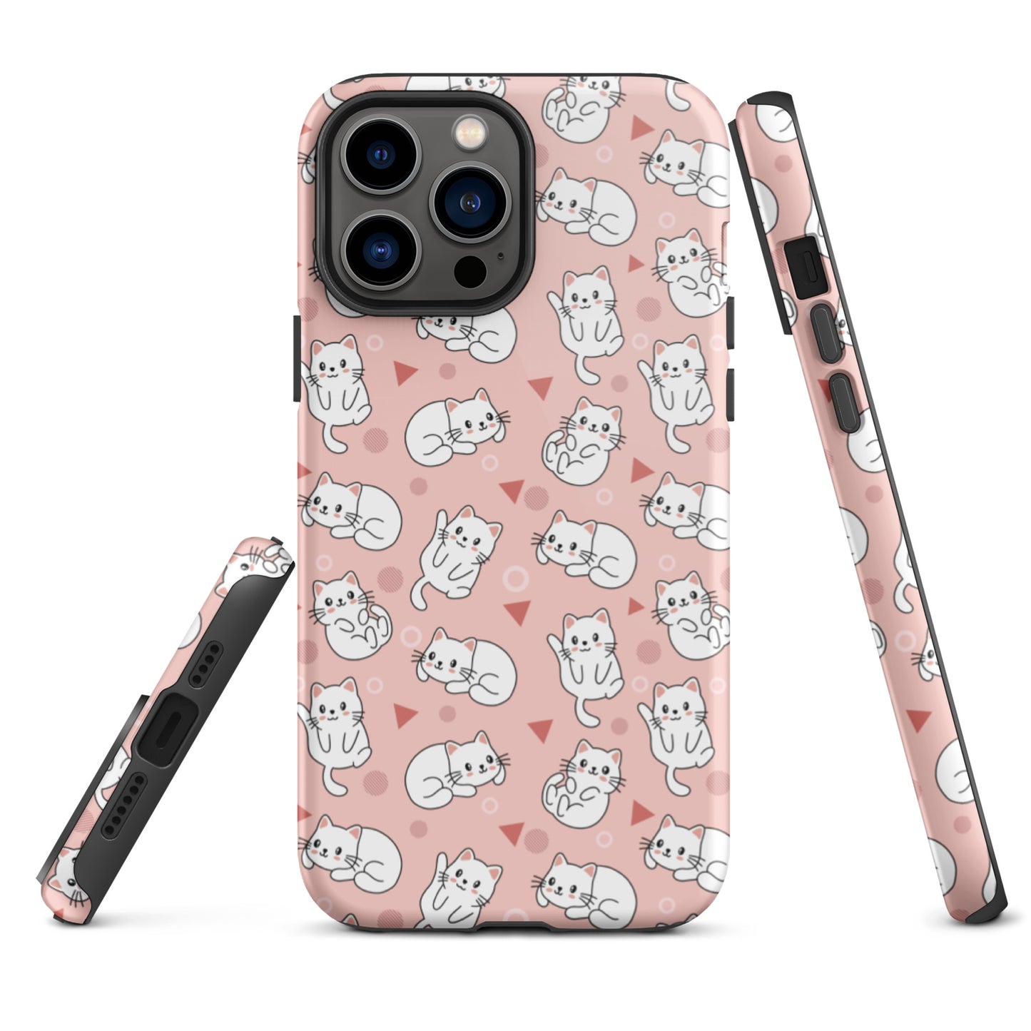 Tough case for iPhone 11, 12, 13, 14, 15, 16 Variations | White Cat Pink Background