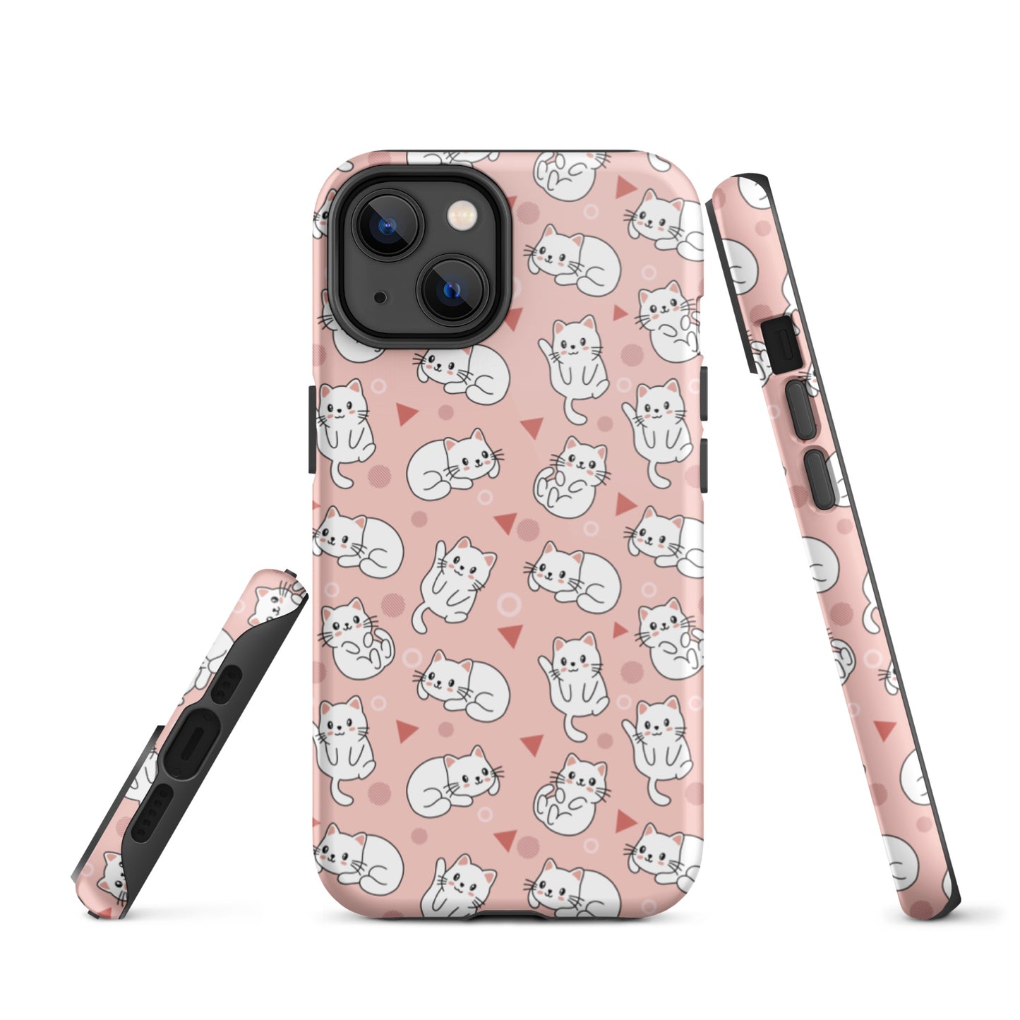 Tough case for iPhone 11, 12, 13, 14, 15, 16 Variations | White Cat Pink Background
