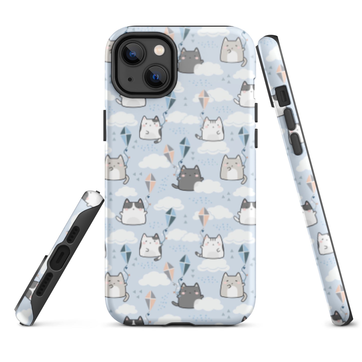 Tough case for iPhone 11, 12, 13, 14, 15 Variations | Cat Cloud Kite LightBlue Background