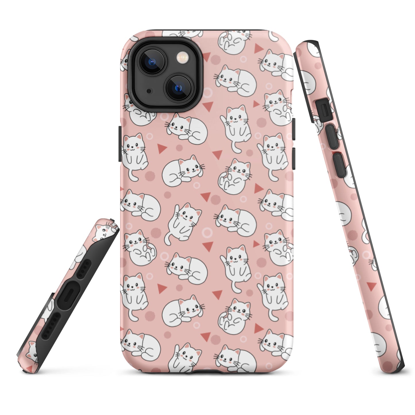 Tough case for iPhone 11, 12, 13, 14, 15 Variations | White Cat Pink Background