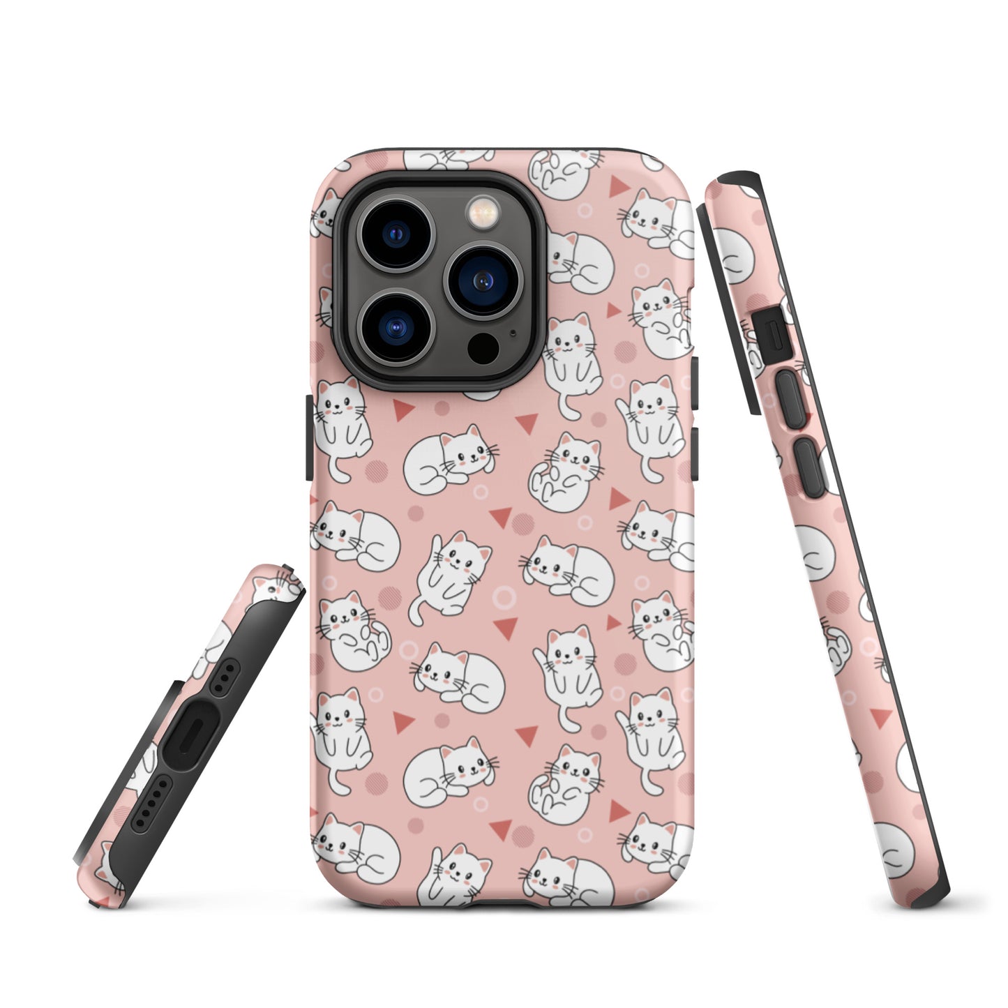 Tough case for iPhone 11, 12, 13, 14, 15, 16 Variations | White Cat Pink Background