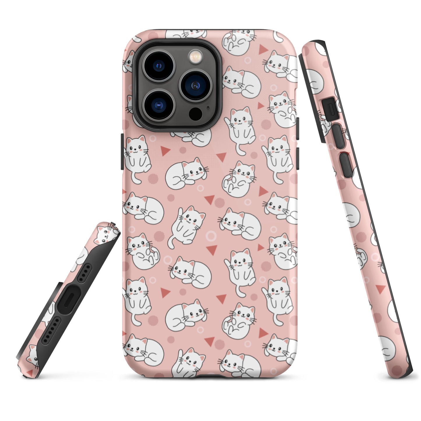 Tough case for iPhone 11, 12, 13, 14, 15, 16 Variations | White Cat Pink Background