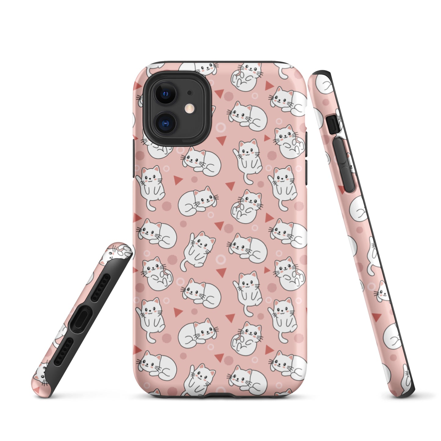 Tough case for iPhone 11, 12, 13, 14, 15, 16 Variations | White Cat Pink Background
