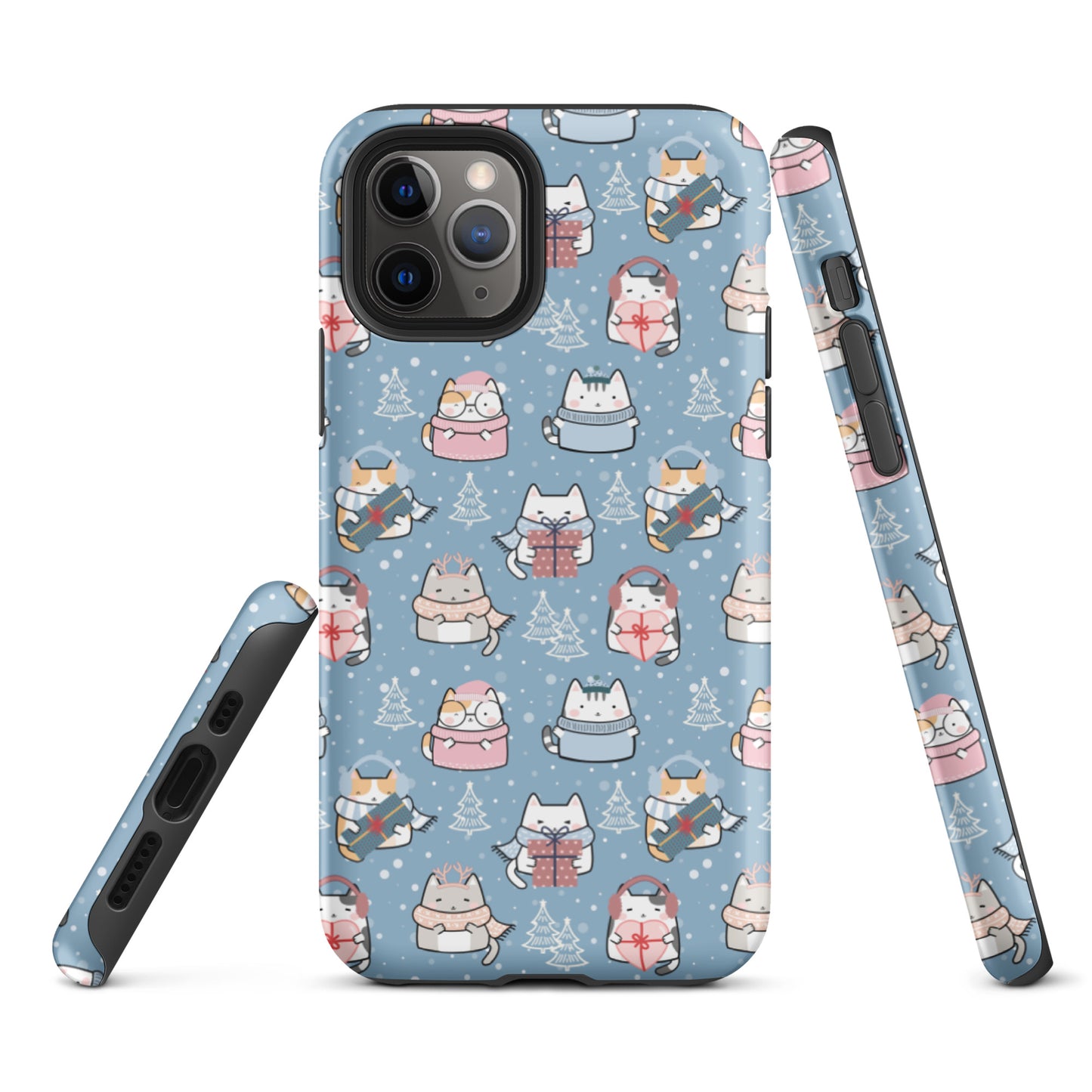 Tough case for iPhone 11, 12, 13, 14, 15 Variations | Cat Winter Blue Background