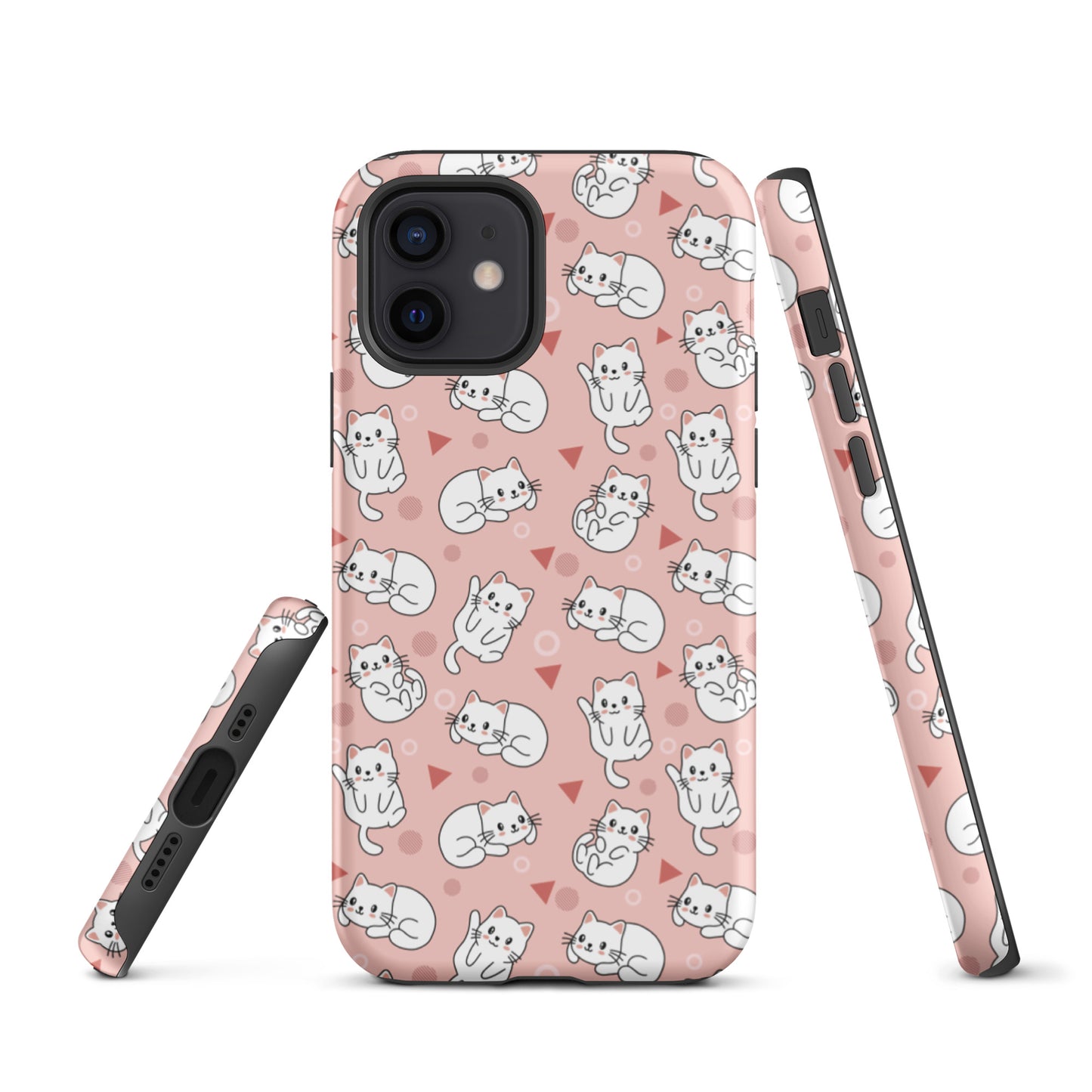 Tough case for iPhone 11, 12, 13, 14, 15 Variations | White Cat Pink Background